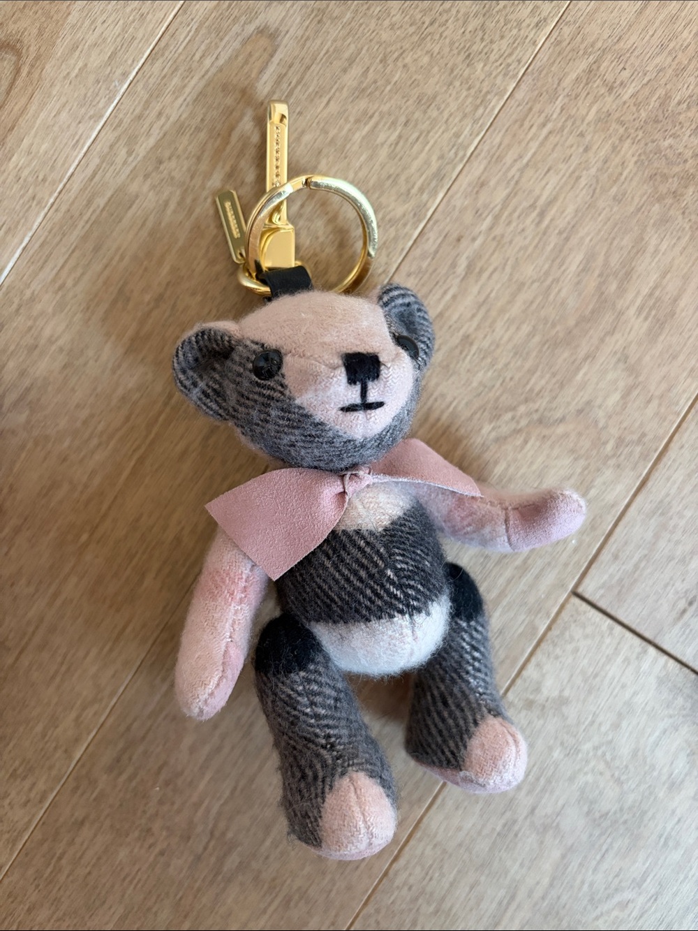 Burberry Pink & Gray Teddy Bear Keychain Plush